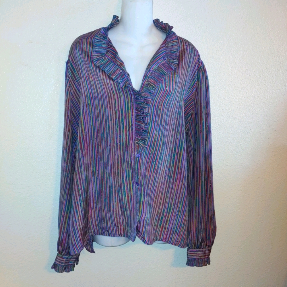 Adelaar vintage striped blouse ruffle neck classy